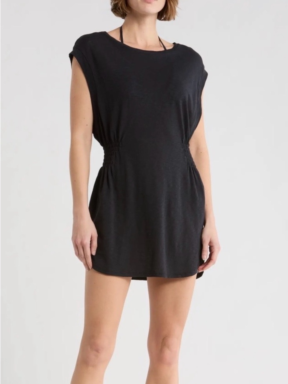 Vitamin A Swami Black Cap Sleeve Cover Up Top Cotton Tunic/Tee